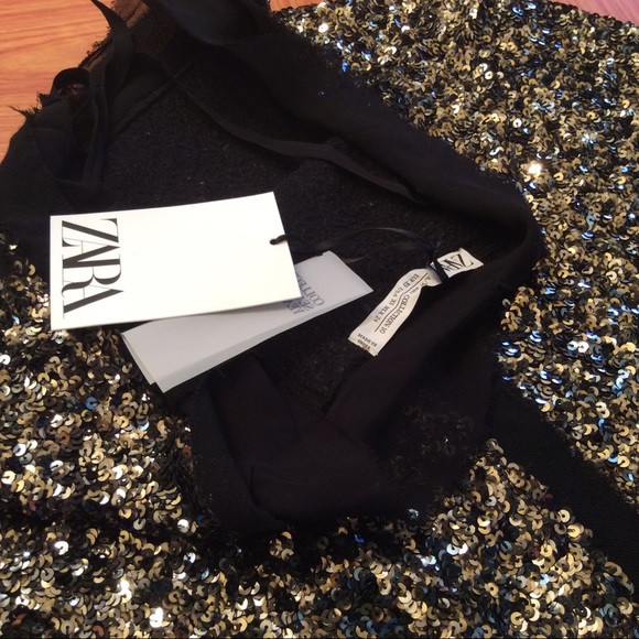ZARA Limited Edition SEQUIN Chiffon Trimmed Black TOP sz.XS - Picture 10 of 16